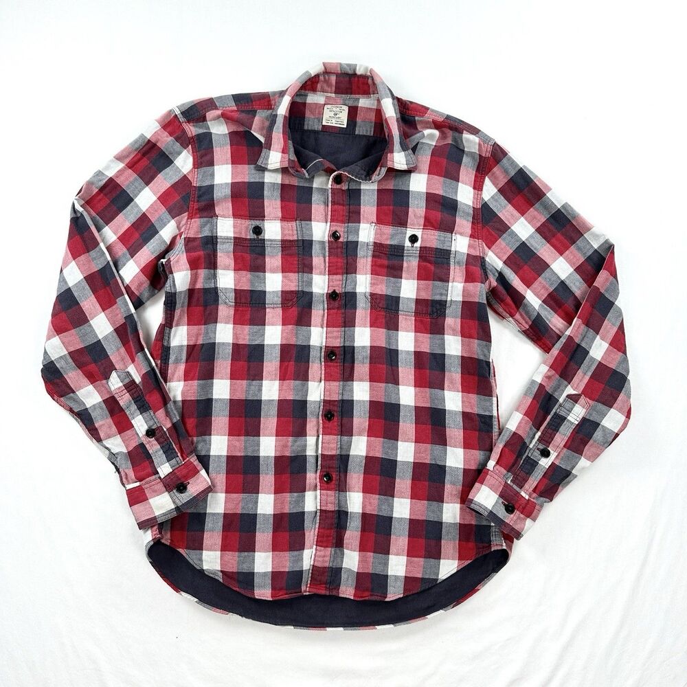 J Crew Button Up Shirt Workshirt Mens Medium Red Plaid Cotton Workwear